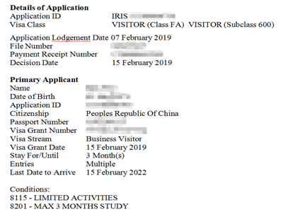 顺利获得澳洲三年商务签证