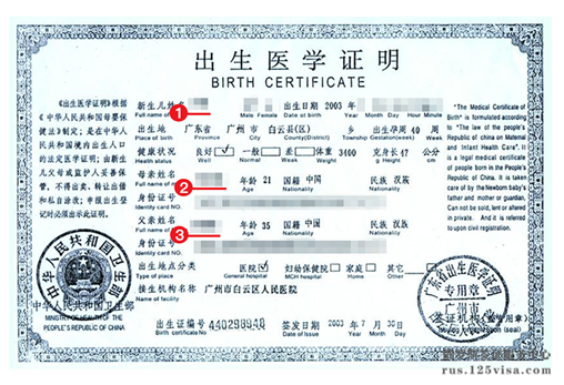 俄罗斯签证材料出生医学证明模板