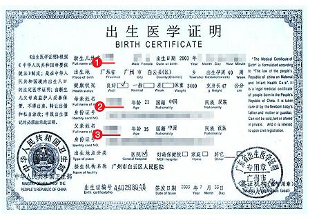 美国签证材料出生医学证明模板