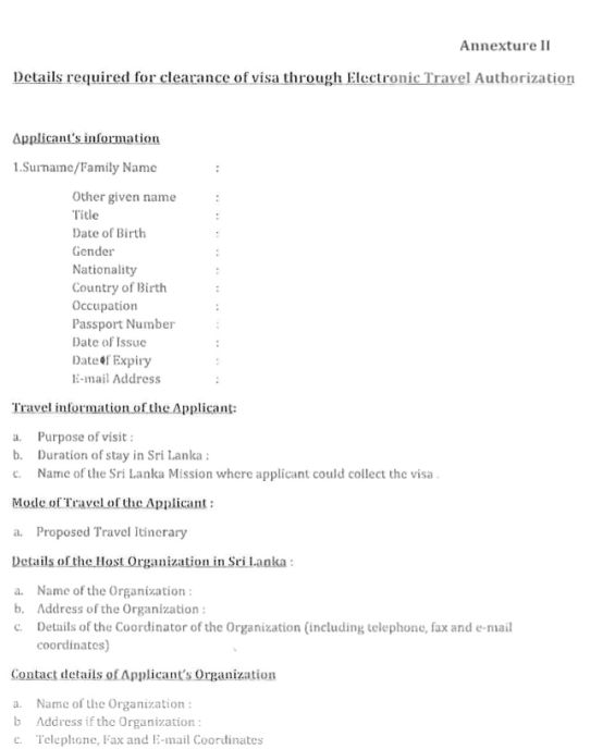 斯里兰卡签证材料旅游清关模板