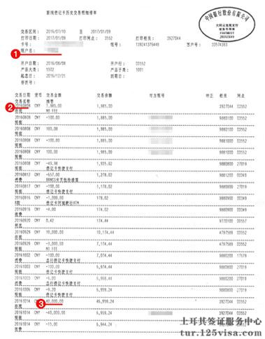土耳其签证材料银行流水模板