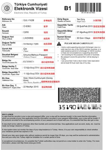 土耳其电子签证模板 土耳其电子签证模板